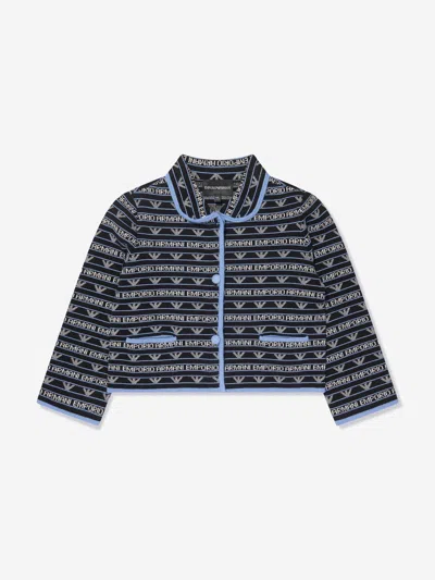 Emporio Armani Kids' Logo提花针织夹克 In Blue