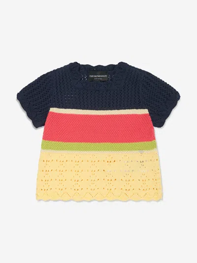 Emporio Armani Kids' Striped Crochet-knit Cotton Top In Multicoloured