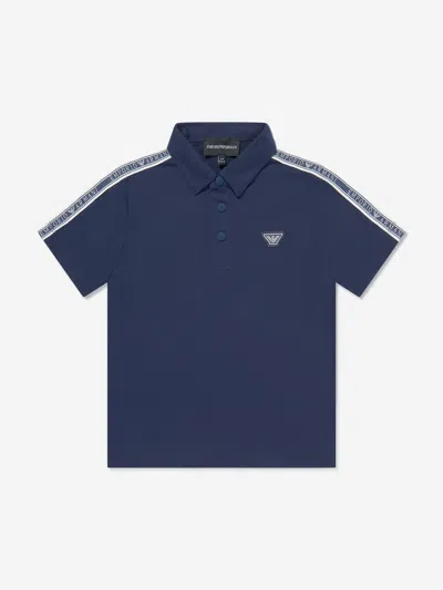 Emporio Armani Kids' Logo-tape Cotton Polo Shirt In Blue