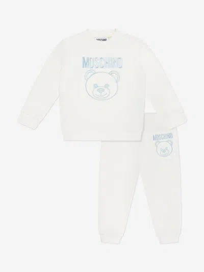 Moschino Babies' Logo刺绣棉运动套装 In Ivory