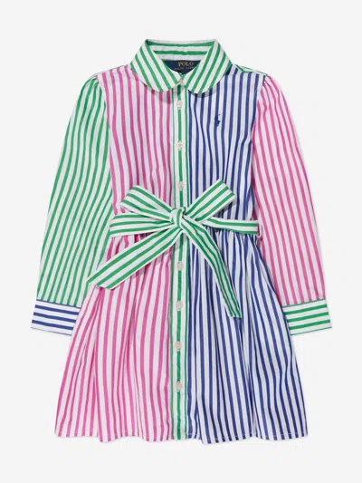 Ralph Lauren Kids' Polo Pony Striped Shirt Dress In Multicoloured