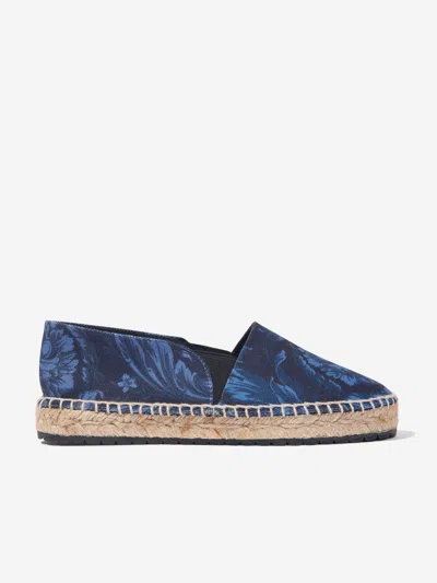 Versace Kids' Barocco Canvas Espadrilles In Blue