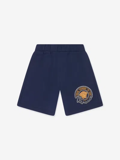 Versace Babies' Medusa Head-embroidered Jersey Shorts In Blue