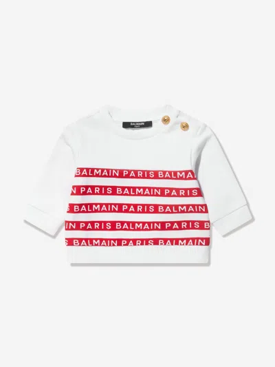 Balmain Babies' Logo Stripe-print Cotton Sweatshirt In White