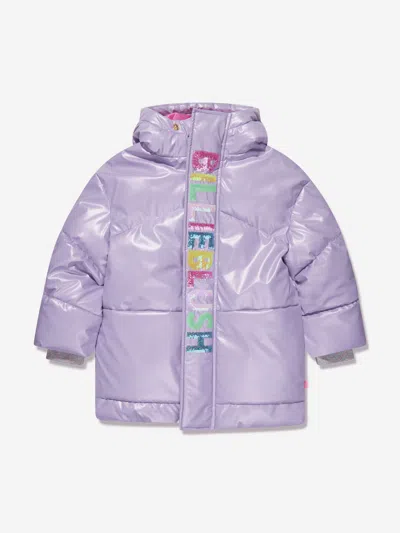 Billieblush Kids' Lilac Padded Coat With Sequined Logo For Girl In Purple