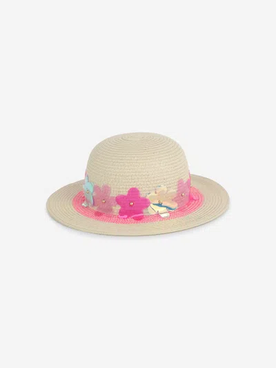 Billieblush Kids' Straw Flower-trim Hat In Pink