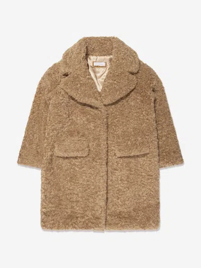 Monnalisa Teddy Single-breasted Coat In Brown