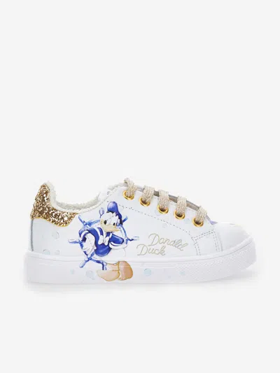 Monnalisa Kids' X Donald Duck Leather Trainers In White