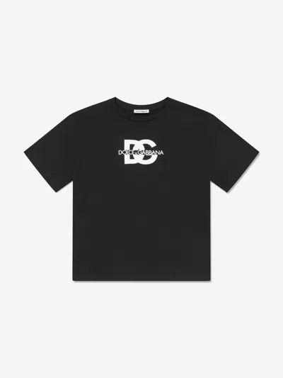 Dolce & Gabbana Kids' Logo棉质针织t恤 In Black