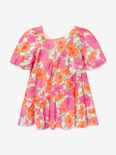 Msgm Kids' Floral-print Seersucker Dress In Pink