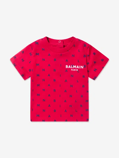 Balmain Babies' Letter-print Cotton T-shirt In Red