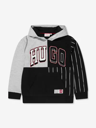 Hugo Kids' Logo-print Patchwork Hoodie In Grey