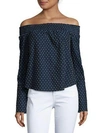 DEREK LAM 10 CROSBY Embroidered Off the Shoulder Cotton Top,0400095488147