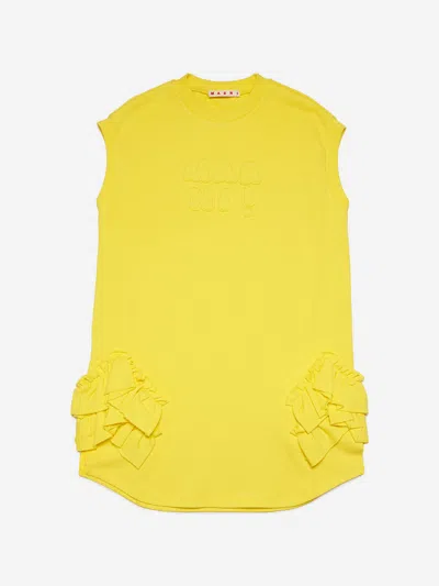 Marni Kids' Logo-embroidered Ruffle-trim Dress In Yellow