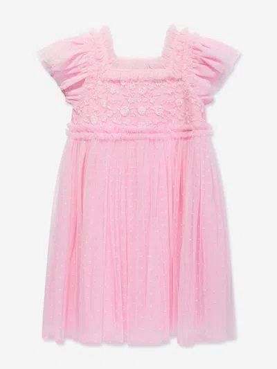 Needle & Thread Kids' Floral-embroidered Tulle Dress In Pink
