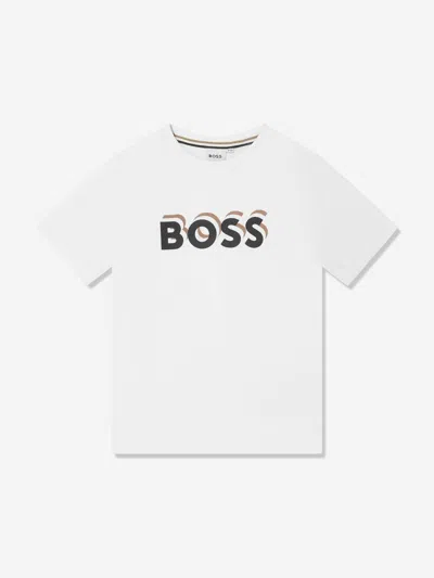 Hugo Boss Babies' Boss Boys Grey Cotton 3d T-shirt In White