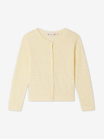 Bonpoint Kids' Cherry Open-knit Cotton Cardigan In Yellow