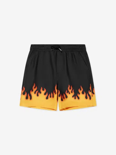 Hugo Kids' Flame-print Swim Shorts In Black