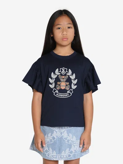 Burberry Babies' Thomas Bear Print Ruffled T-shirt In Blue
