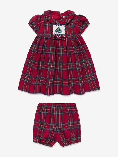 Rachel Riley Babies' Christmas Tree Checked Cotton Dress In Red