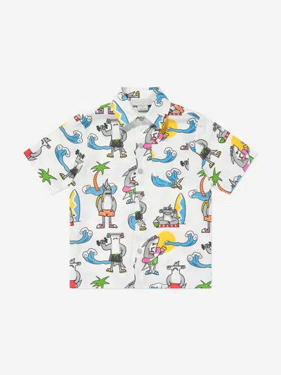 Stella Mccartney Kids' Shark-print Cotton Shirt In Multicoloured