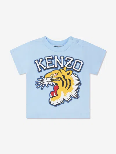 Kenzo Babies' Tiger-print Cotton T-shirt In Blue