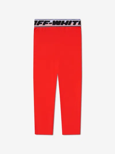 Off-white Kids' Logo-waistband Low-rise Leggings In Red