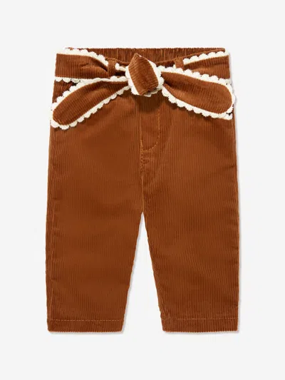 Chloé Babies' Scallop-edge Corduroy Chino Trousers In Brown