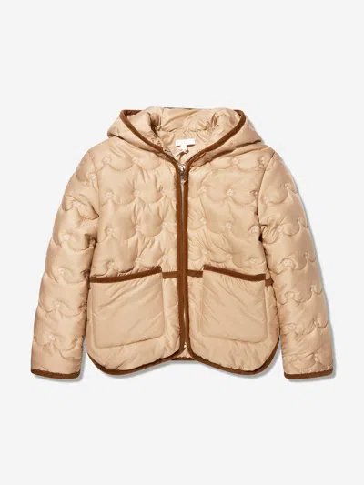 Chloé Kids' Hooded Quilted Jacket In Beige