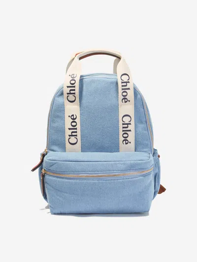 Chloé Kid's Denim Logo Backpack In Denim Blue