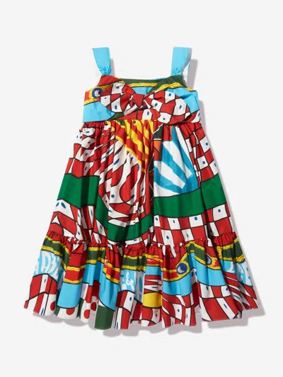 Dolce & Gabbana Kids' Sleeveless Carretto-print Dress In Multicoloured