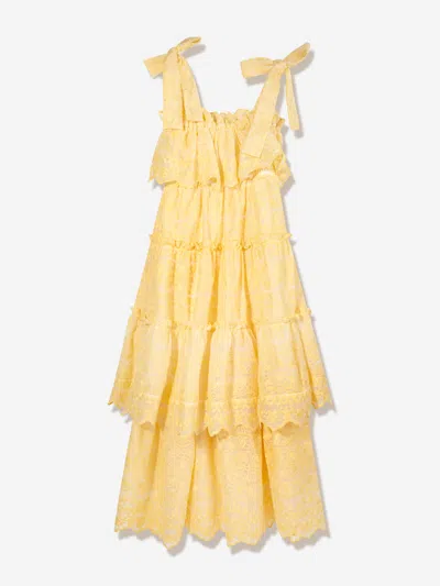 Marlo Kids' Floral-embroidered Bow-detail Dress In Yellow