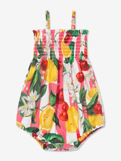 Dolce & Gabbana Babies' Poplin Romper With Lemon And Cherry Print In Multicoloured