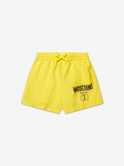 Moschino Kids' Smiley Logo-print Swim Shorts In Yellow