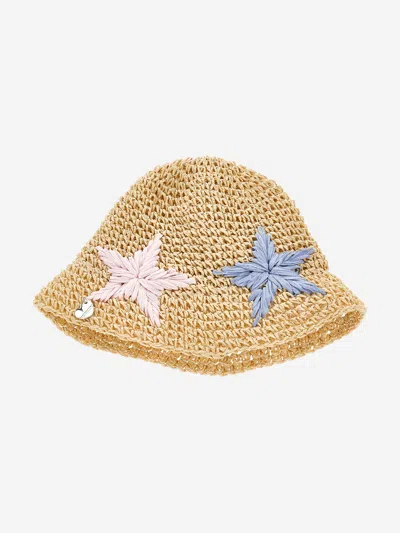Monnalisa Kids' Girls Beige Star Straw Hat