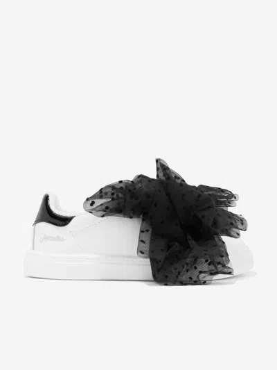 Monnalisa Kids' Girls White Leather & Black Tulle Trainers