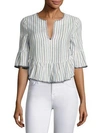 BCBGMAXAZRIA STRIPED RUFFLED BELL SLEEVES CROPPED TOP,0400095022873