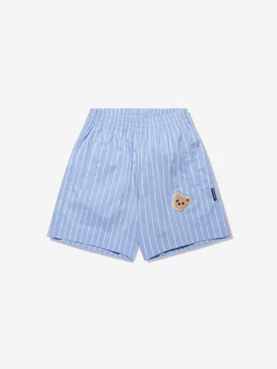Palm Angels Kids' Teddy-patch Striped Shorts In Blue