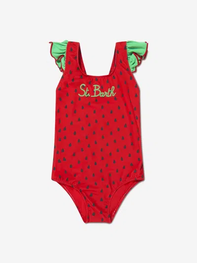 Mc2 Saint Barth Kids' Ruffle-detail Watermelon-print Swimsuit In Red