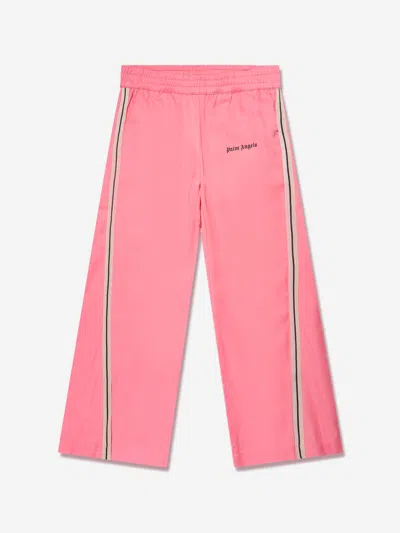 Palm Angels Kids' Logo-print Wide-leg Track Trousers In Pink