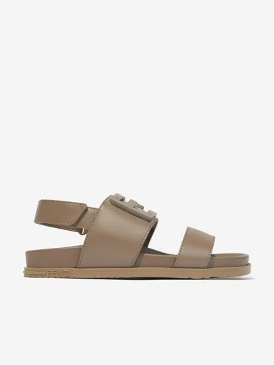 Fendi Brown Sandals For Kids With Ff Logo In Beige