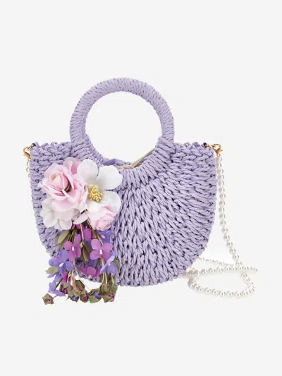 Monnalisa Girls Lilac Purple Flower Straw Bag (21cm)