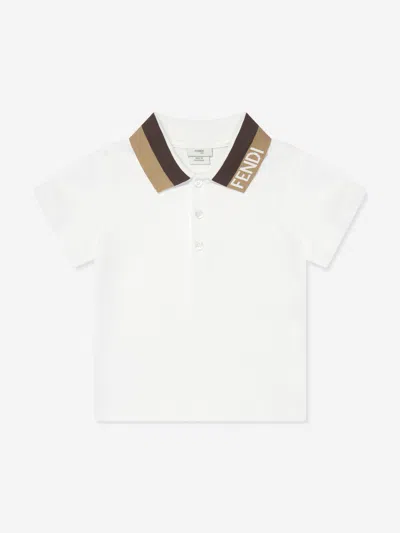 Fendi White Polo Shirt For Baby Boy With Logo