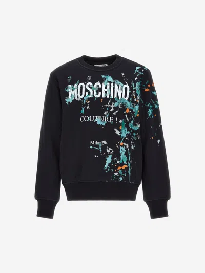 Moschino Kids' Paint Splatter-print Cotton Sweatshirt In Black