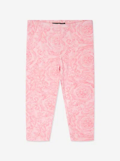 Versace Baby Barocco Cotton-blend Leggings In Pink