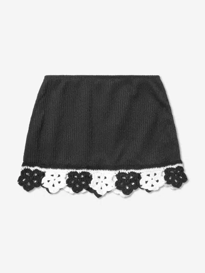 Nessi Byrd Kids' Sonna Black Crochet-flower Mini Skirt