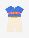 Gucci Multicolor Romper For Baby Boy With Logo In White