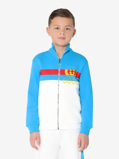 Gucci Kids' Boys Logo Zip Up Sweatshirt In Ivory
