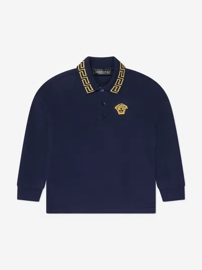 Versace Kids' Boys Long Sleeve Polo Shirt In Blue