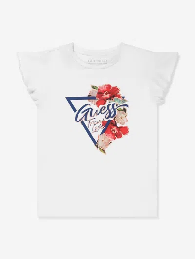 Guess Kids' Girls Floral Logo T-shirt In White